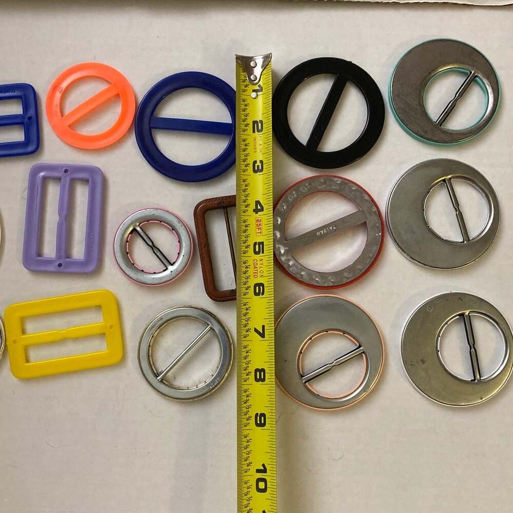 Vintage Belt Buckle Scarf Slides Lot 16 Plastic Vinyl Retro Neon Colorful Bundle - Picture 7 of 7